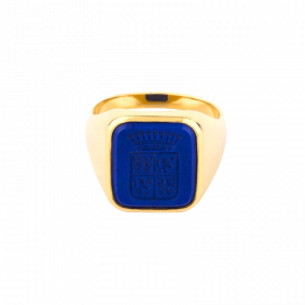 Chevalière sur pierre carrée gravure sur Lapis or 18 carats