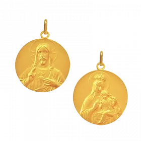 Medaille bapteme Scapulaire Sacré Coeur et Vierge Couronnée