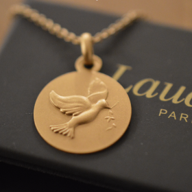 medaille de bapteme laudate colombe or 18 carats