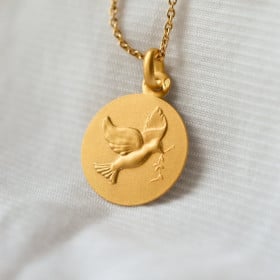 medaille de bapteme laudate colombe or 18 carats