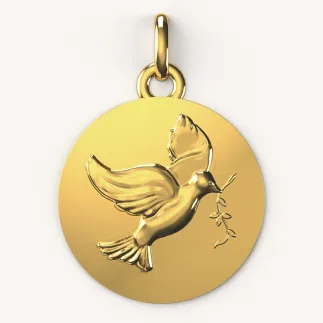 medaille de bapteme laudate colombe or 18 carats